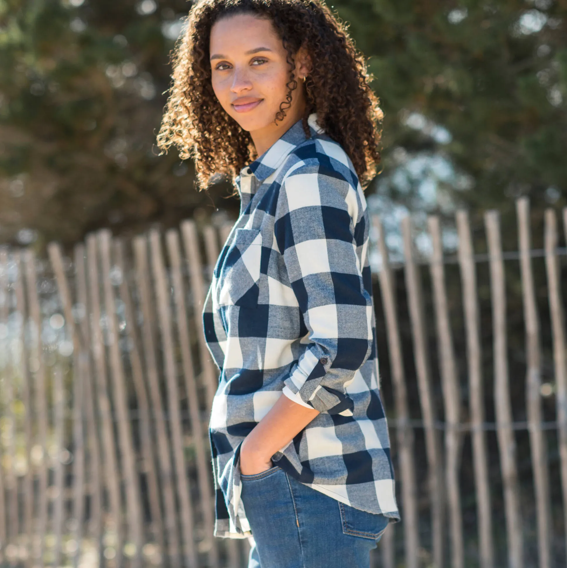 Hemd in flanel met tweekleurig vichymotief