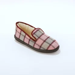 Hoge pantoffels met wolvoering, geruit motief
