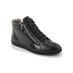Hoge sneakers in soepel leer met kroko-effect en rits
