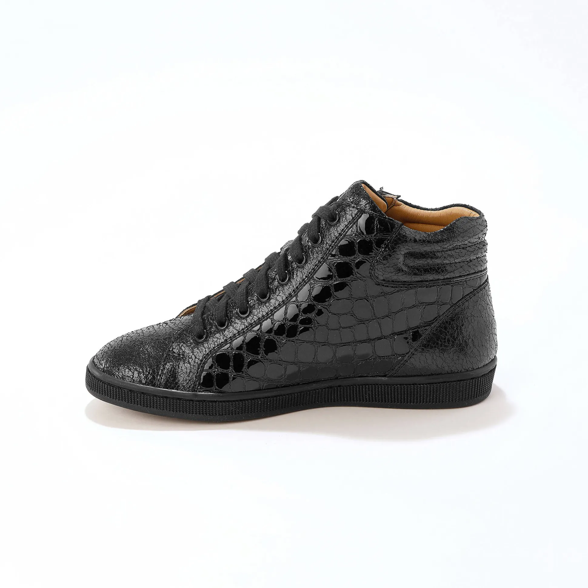 Hoge sneakers in soepel leer met kroko-effect en rits