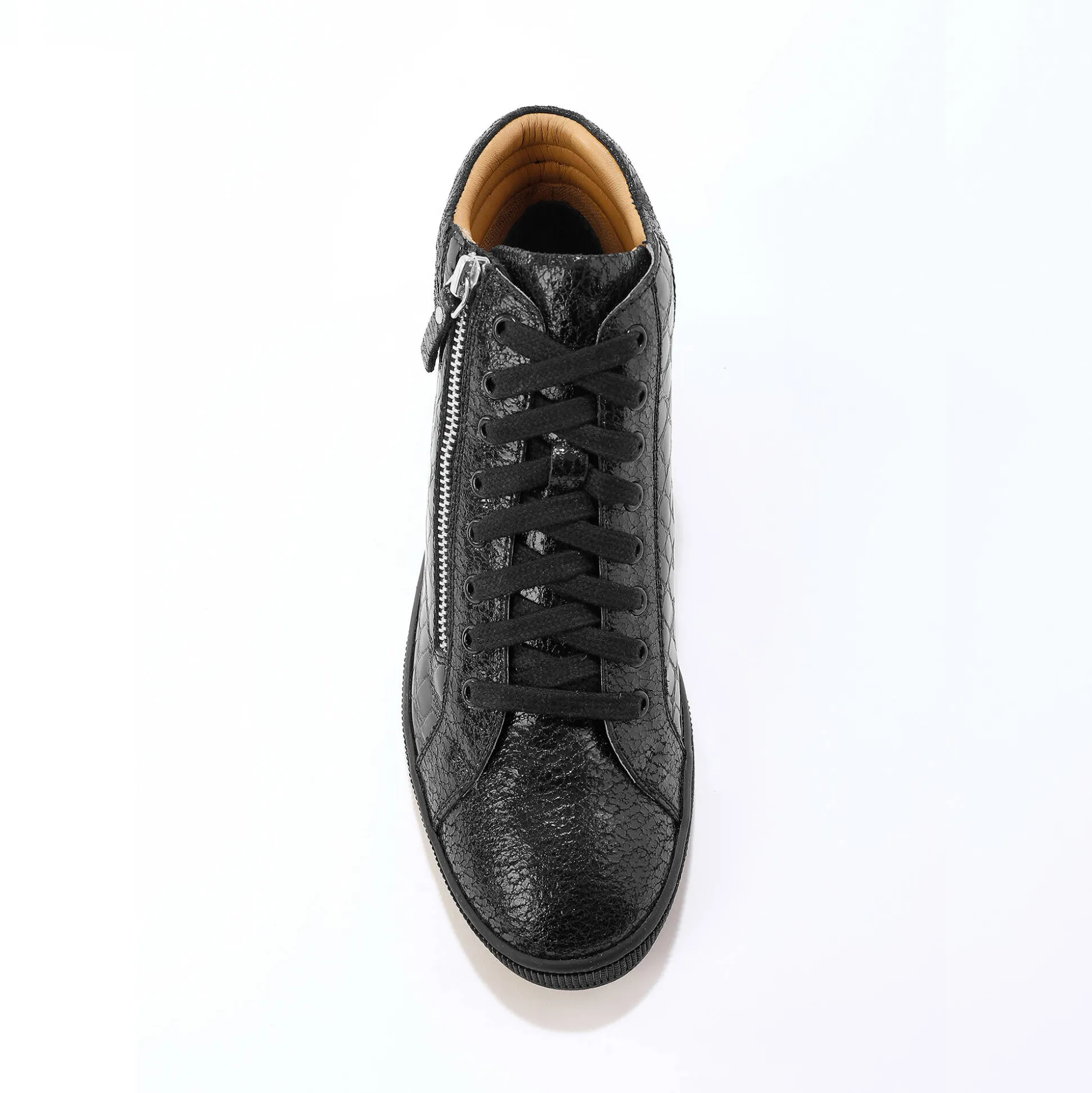 Hoge sneakers in soepel leer met kroko-effect en rits