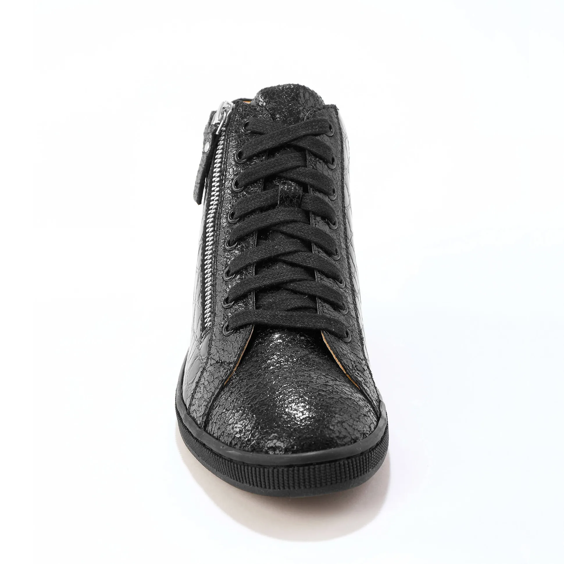 Hoge sneakers in soepel leer met kroko-effect en rits