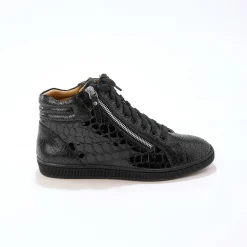Hoge sneakers in soepel leer met kroko-effect en rits