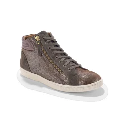 Hoge sneakers met rits in soepel en glanzend leer - taupe