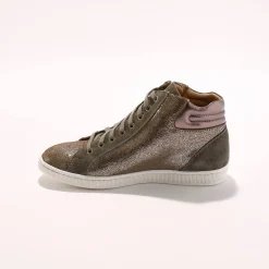 Hoge sneakers met rits in soepel en glanzend leer - taupe