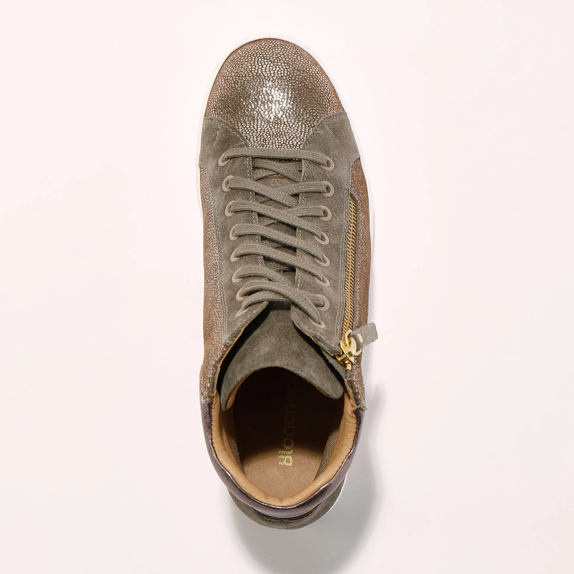 Hoge sneakers met rits in soepel en glanzend leer - taupe