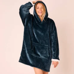 Hoodie-plaid in fleece met kap en sherpavoering