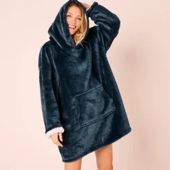 Hoodie-plaid in fleece met kap en sherpavoering