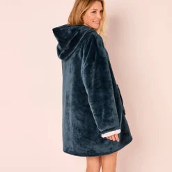 Hoodie-plaid in fleece met kap en sherpavoering