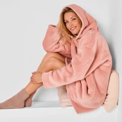 Hoodie-plaid in fleece met kap en sherpavoering