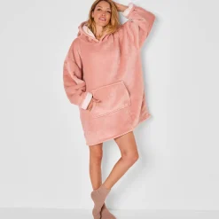 Hoodie-plaid in fleece met kap en sherpavoering