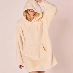 Hoodie-plaid in fleece met kap en sherpavoering