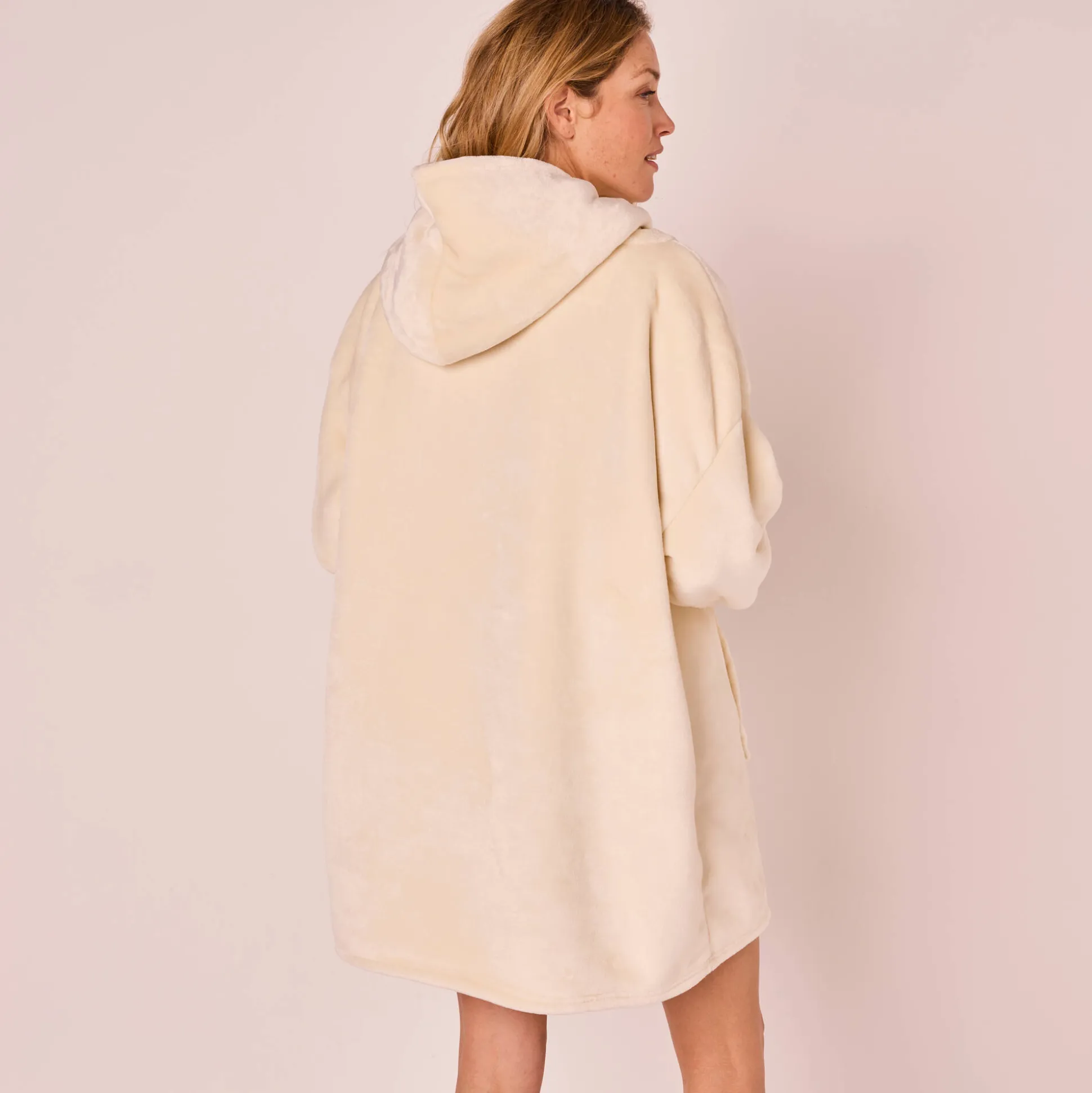 Hoodie-plaid in fleece met kap en sherpavoering