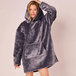 Hoodie-plaid in fleece met kap en sherpavoering