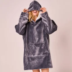 Hoodie-plaid in fleece met kap en sherpavoering