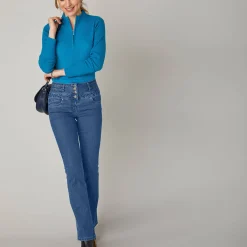 Jeans in bootcutmodel met hoge taille - binnenpijplengte 75 cm