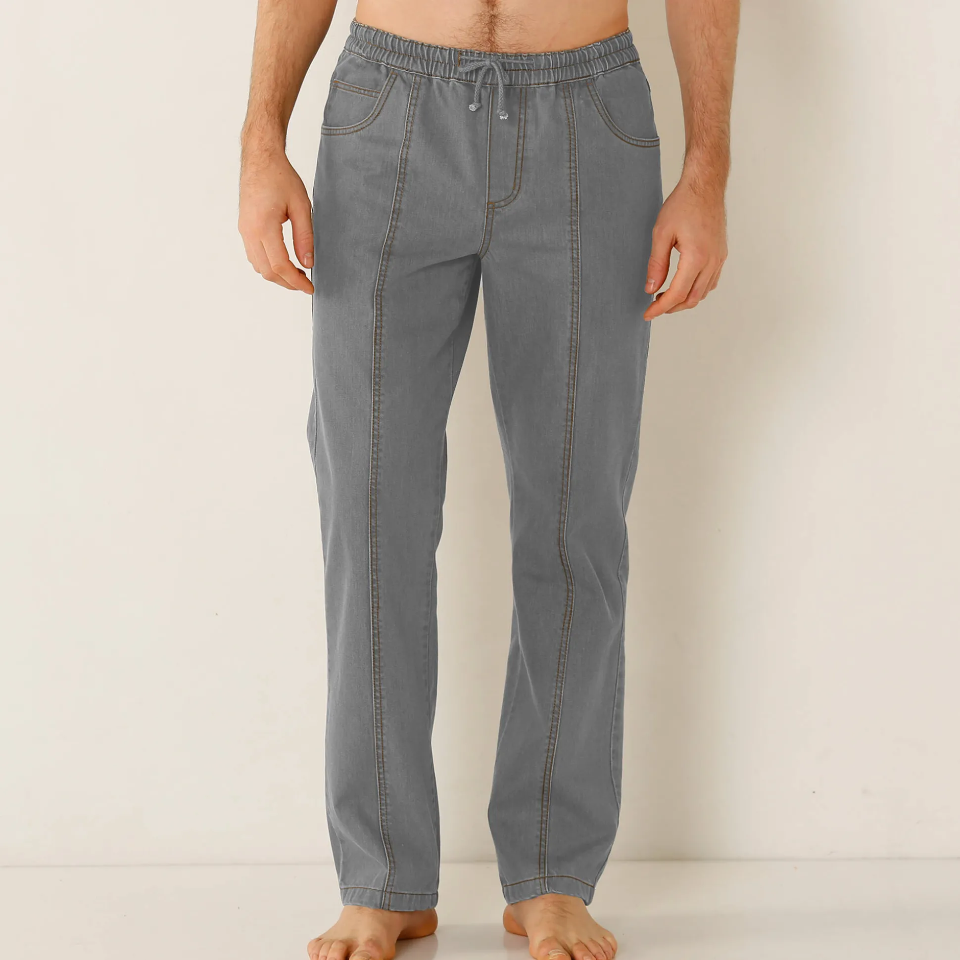 Jeans in lichte denim met elastische taille
