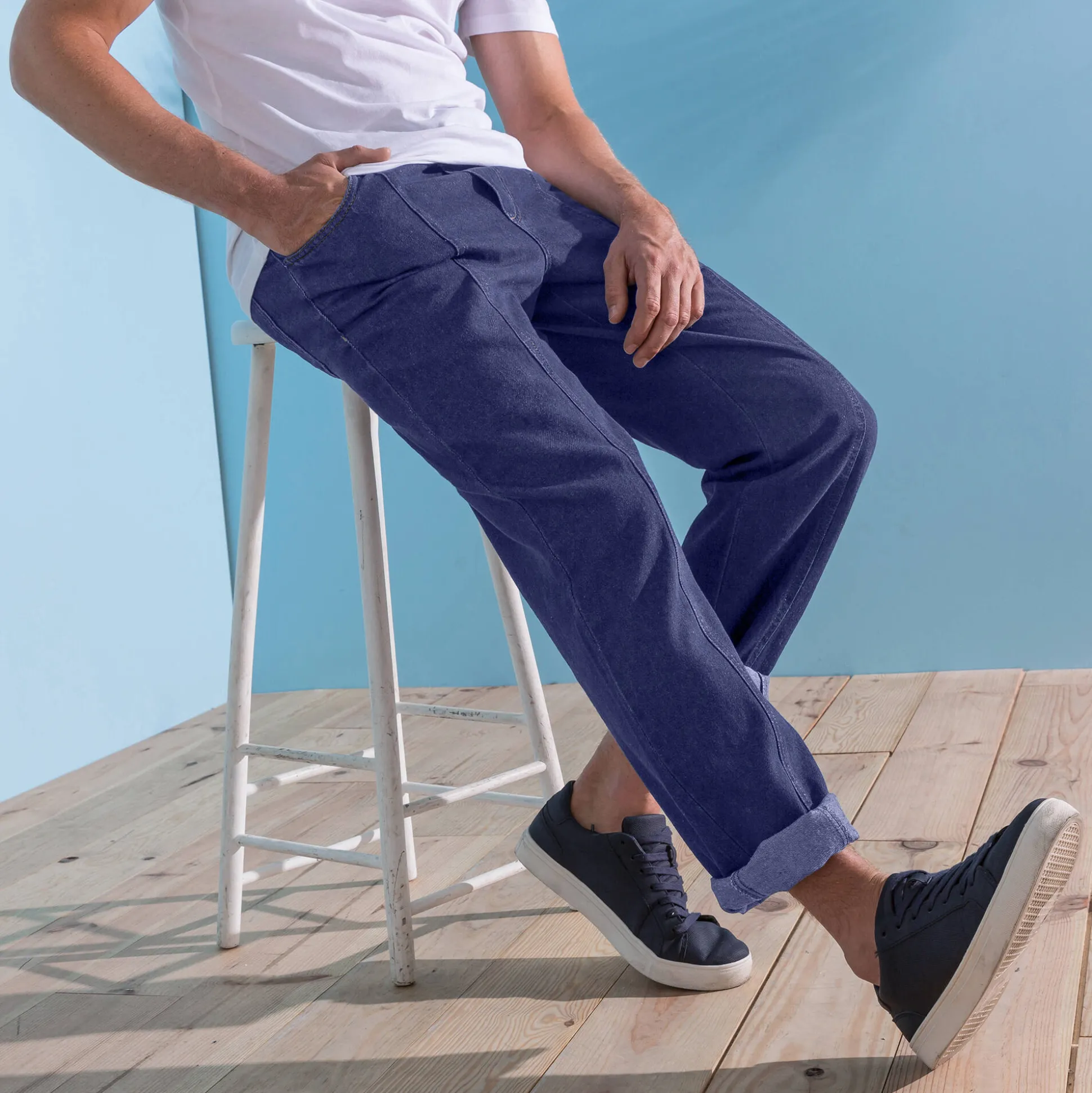 Jeans in lichte denim met elastische taille