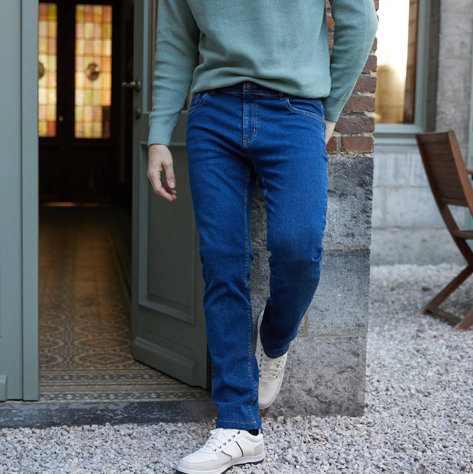 Jeans met 5 zakken in rekbaar katoen - binnenpijplengte 82 cm
