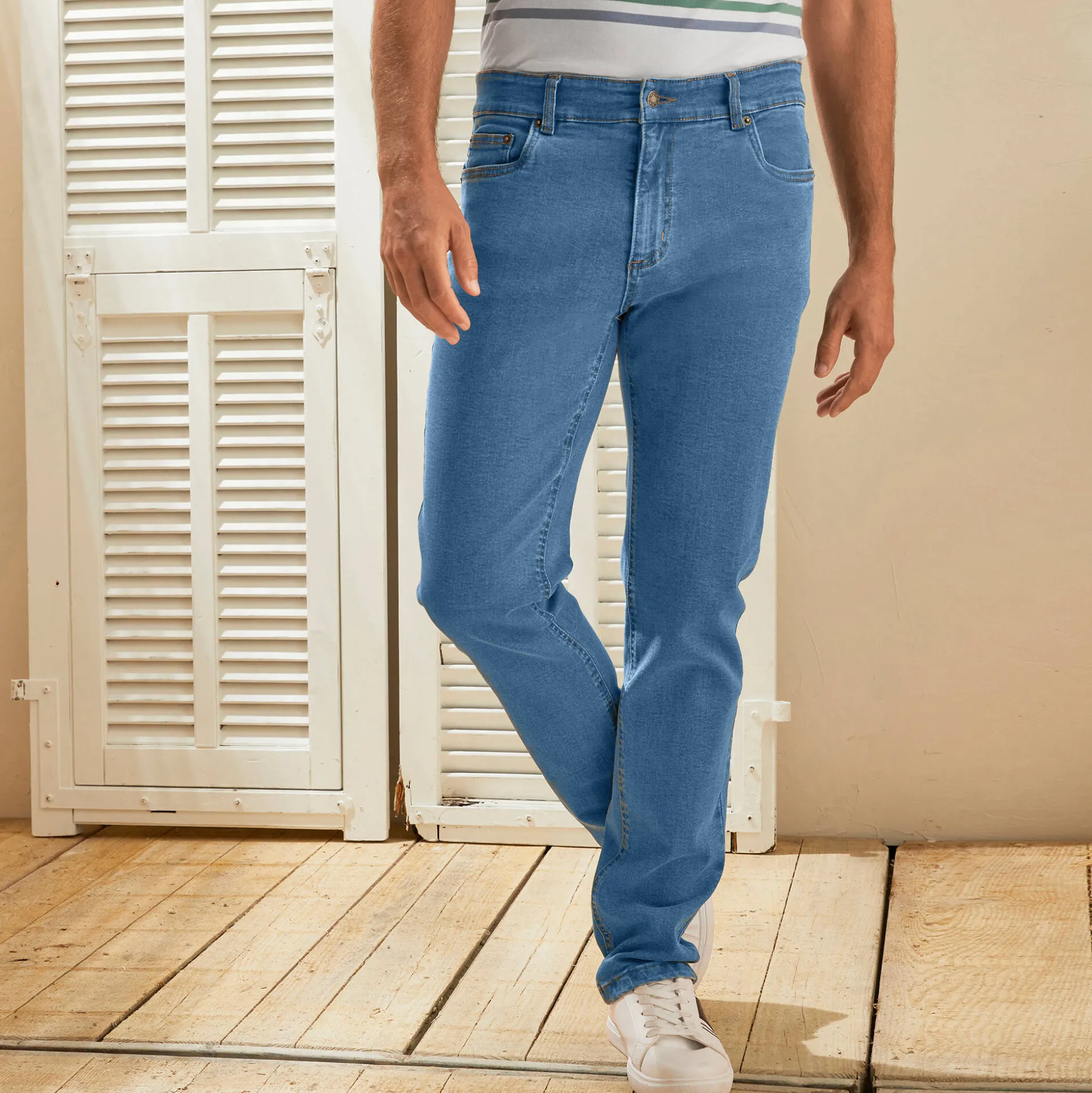 Jeans met 5 zakken in rekbaar katoen - binnenpijplengte 82 cm