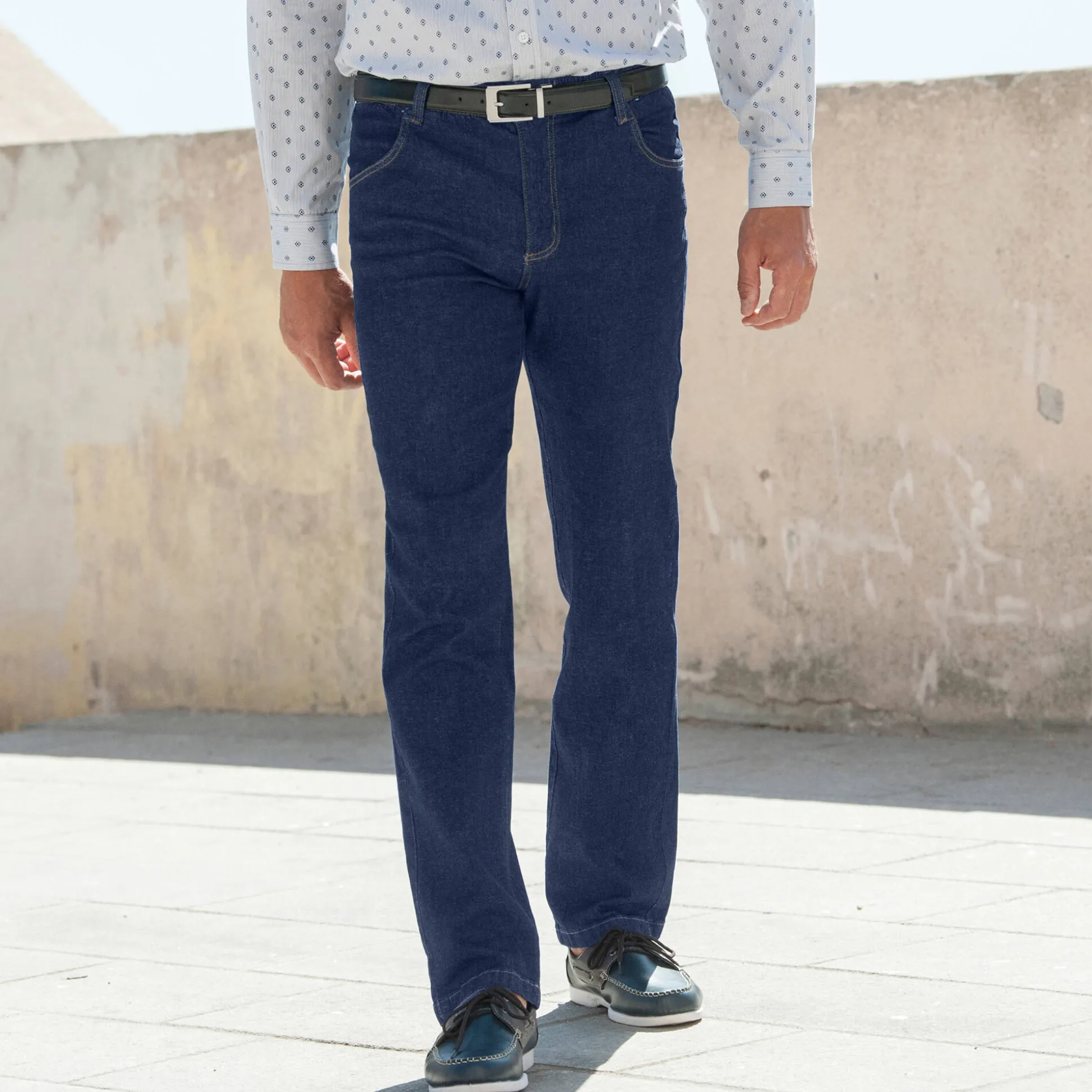 Jeans met elastische taille - binnenpijpl. 82 cm