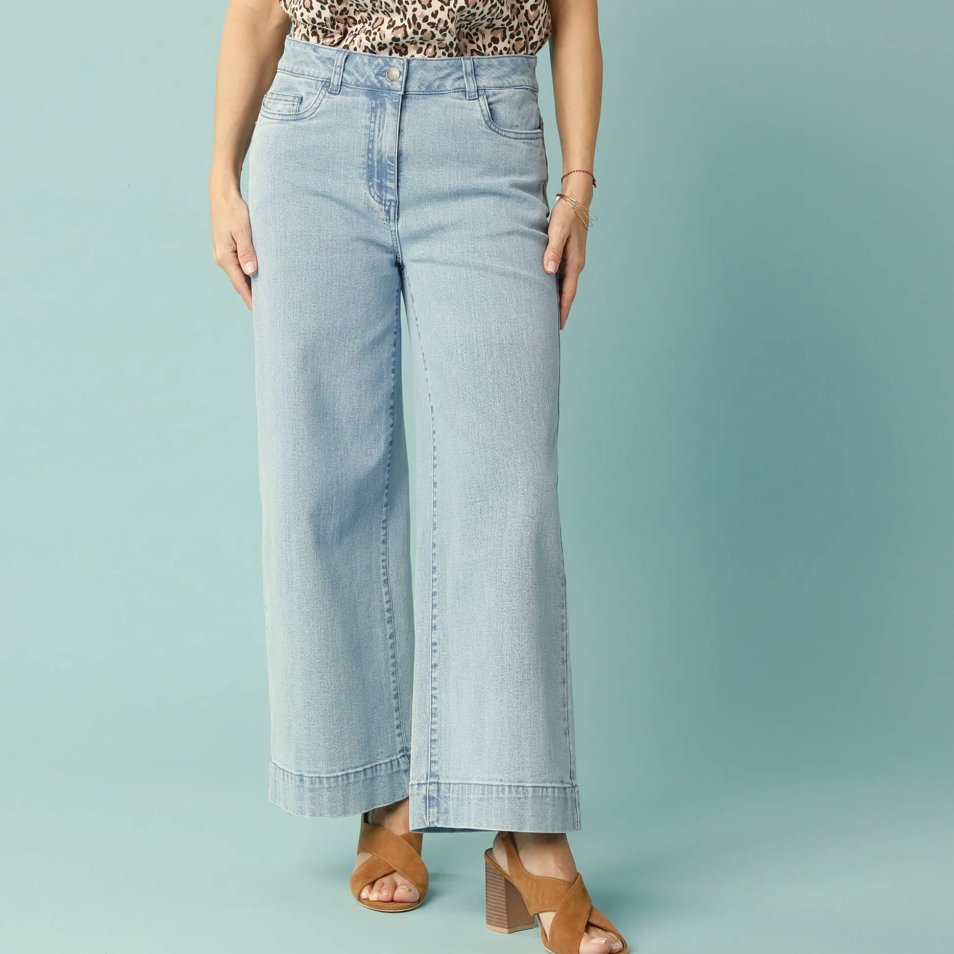 Jeans met hoge taille, voor Kleine Lengtes, binnenpijplengte 60 cm, ruim 7/8-model