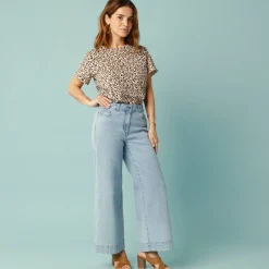 Jeans met hoge taille, voor Kleine Lengtes, binnenpijplengte 60 cm, ruim 7/8-model