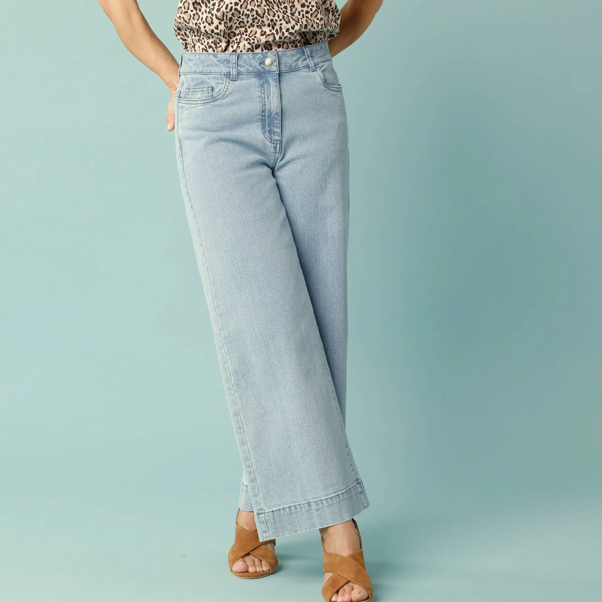 Jeans met hoge taille, voor Kleine Lengtes, binnenpijplengte 60 cm, ruim 7/8-model