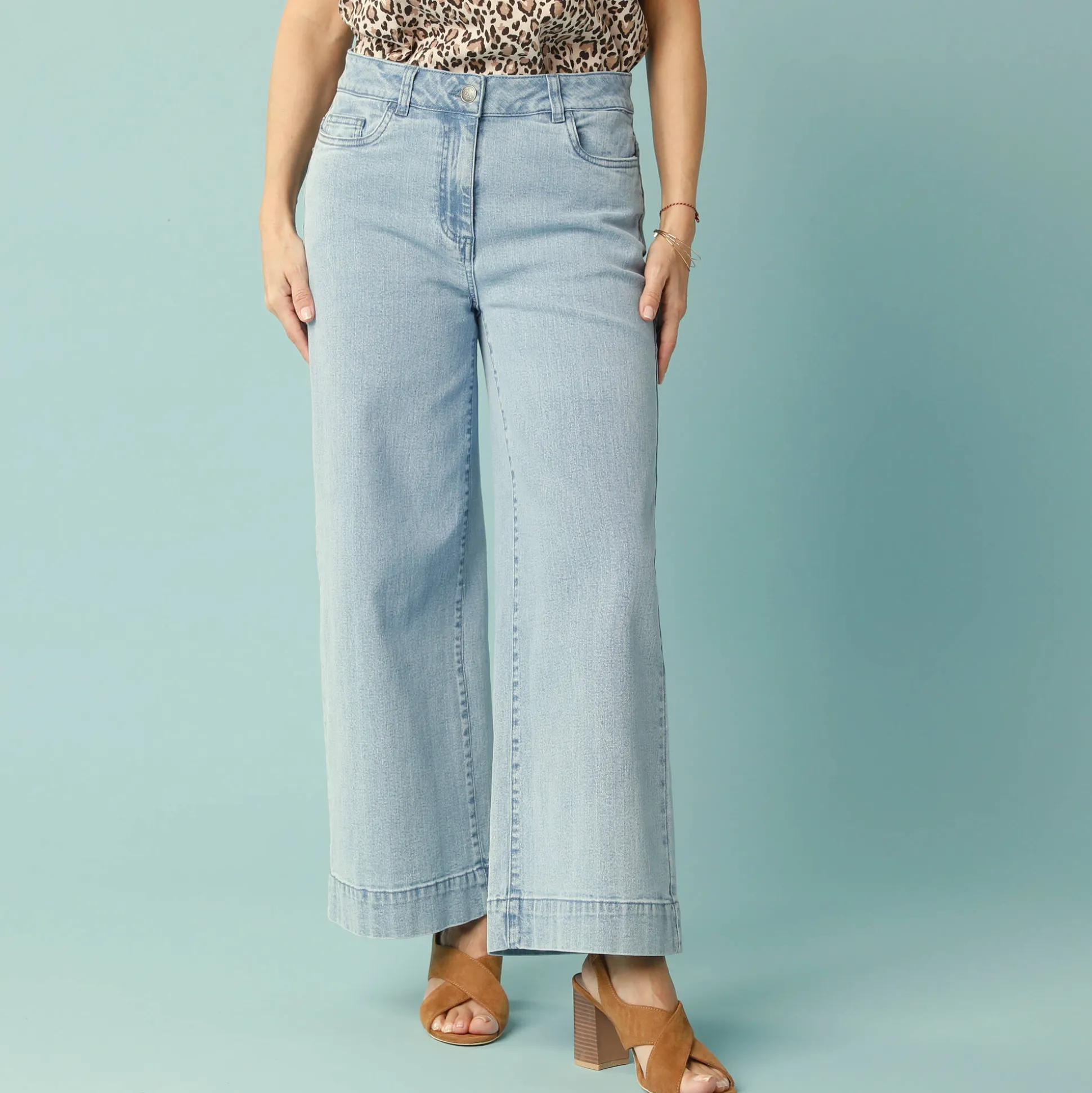 Jeans met hoge taille, voor Kleine Lengtes, binnenpijplengte 65 cm, ruim 7/8-model