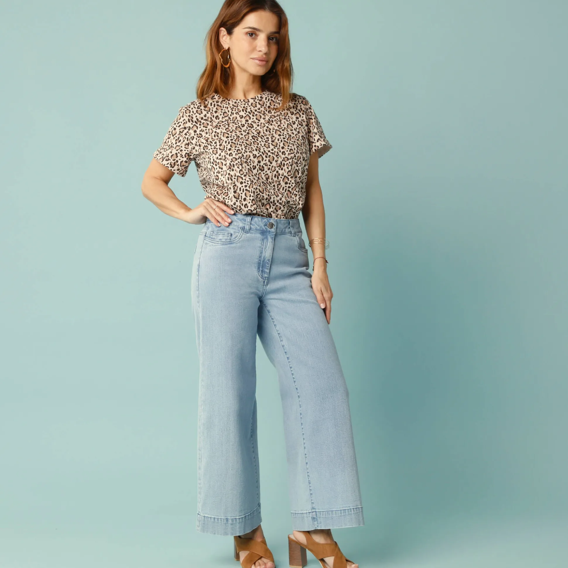 Jeans met hoge taille, voor Kleine Lengtes, binnenpijplengte 65 cm, ruim 7/8-model