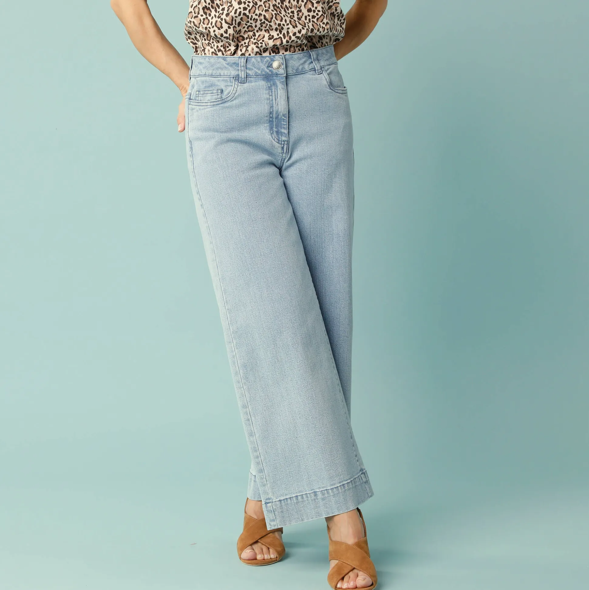 Jeans met hoge taille, voor Kleine Lengtes, binnenpijplengte 65 cm, ruim 7/8-model