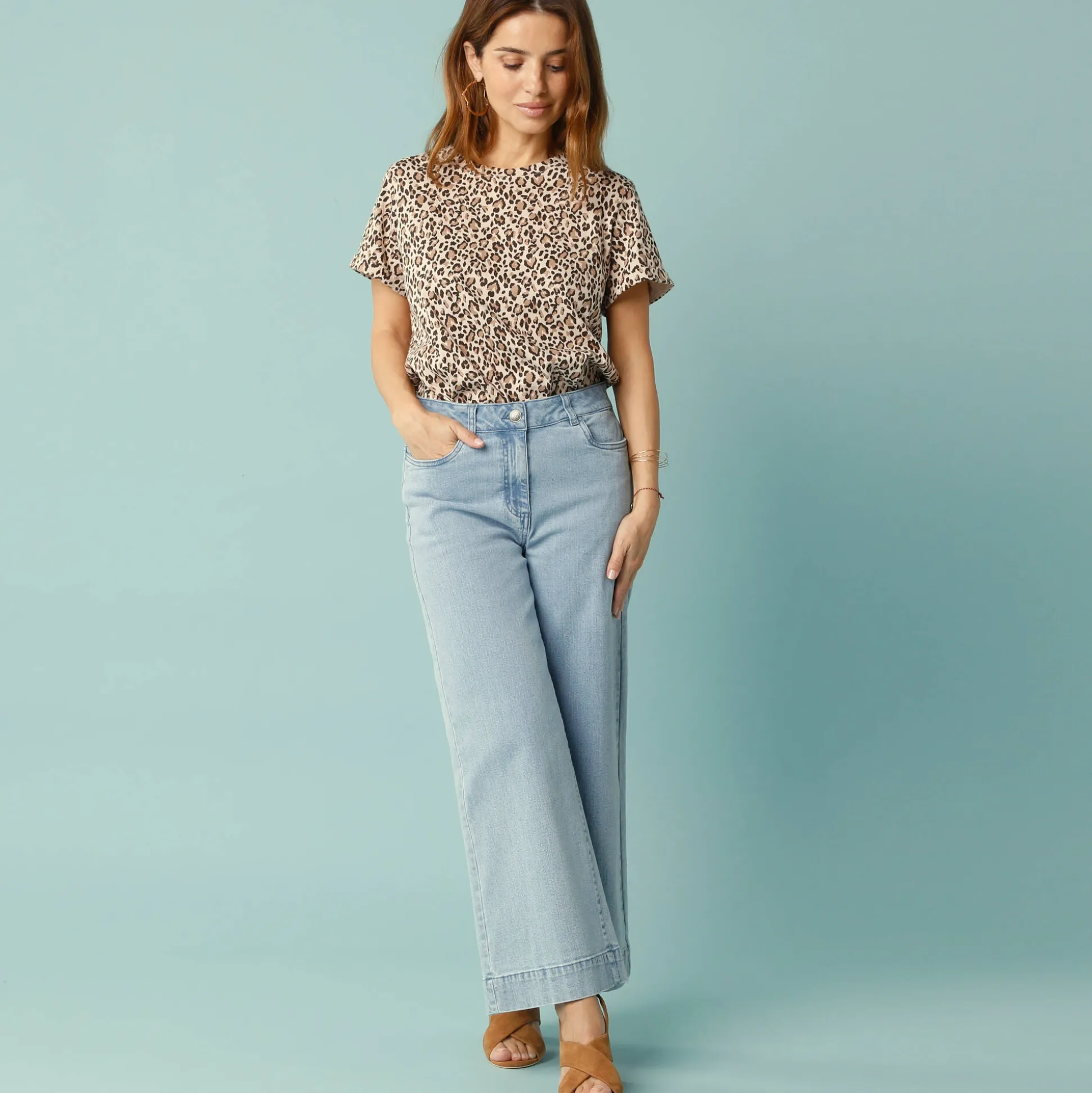 Jeans met hoge taille, voor Kleine Lengtes, binnenpijplengte 65 cm, ruim 7/8-model