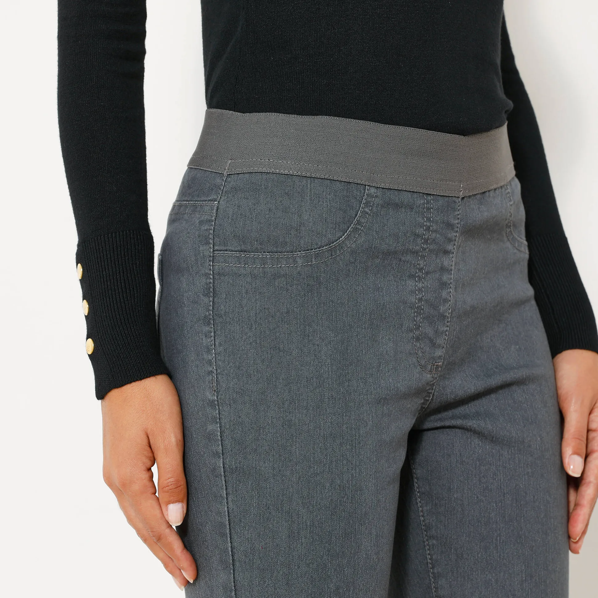 Jegging in denim met elastische taille, grote lengte