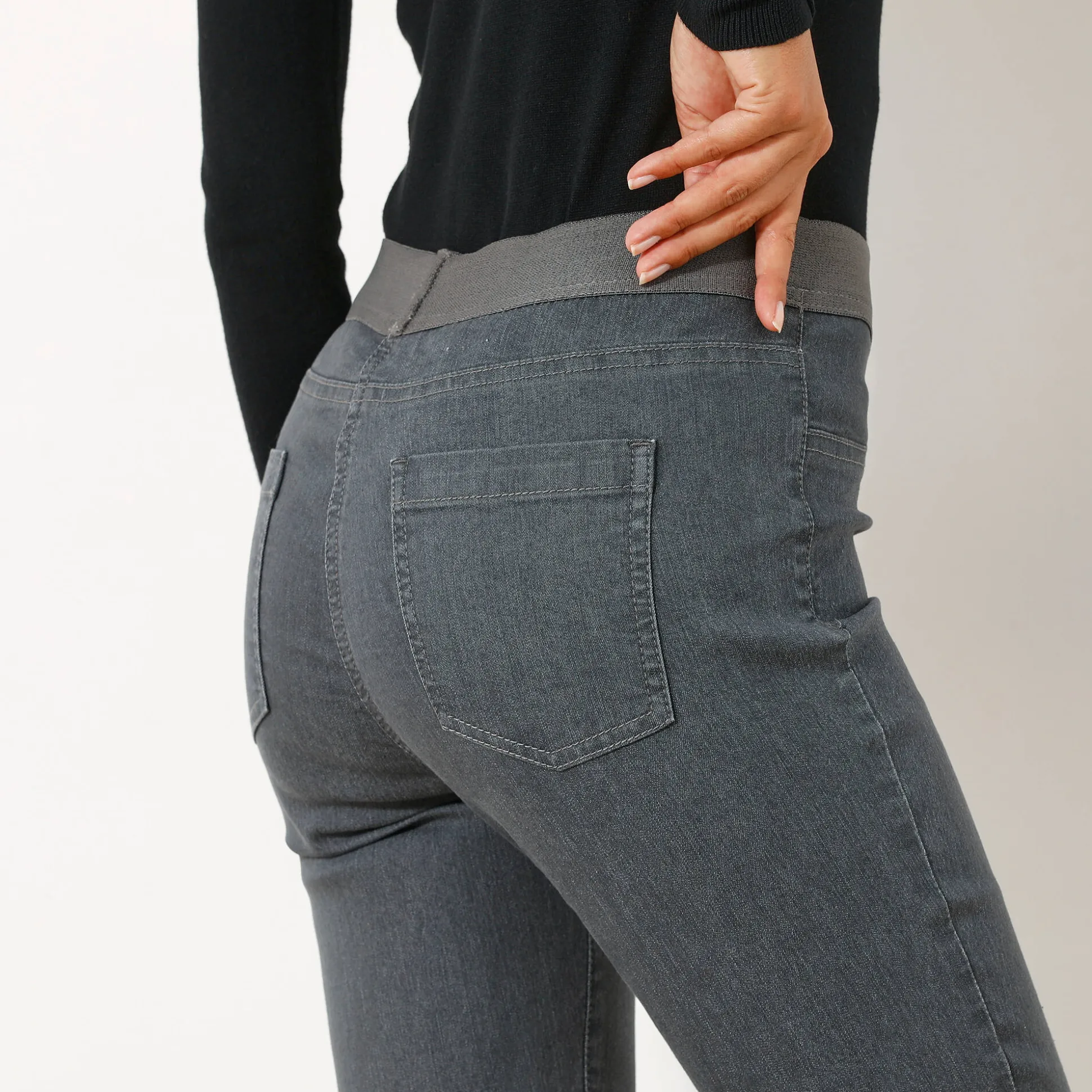 Jegging in denim met elastische taille, grote lengte