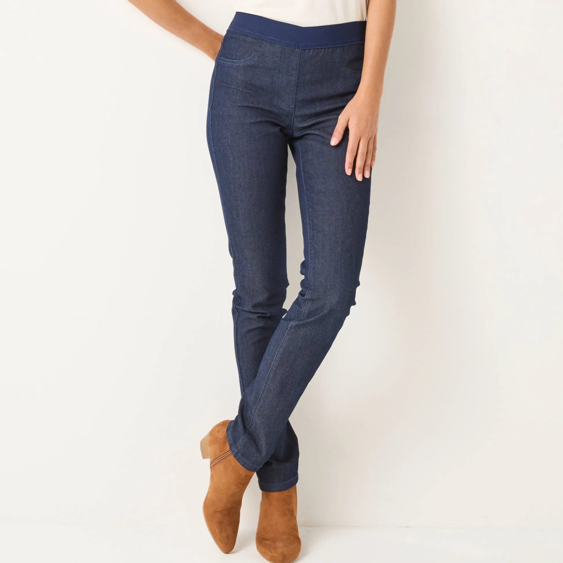 Jegging in denim met elastische taille - kleine lengte