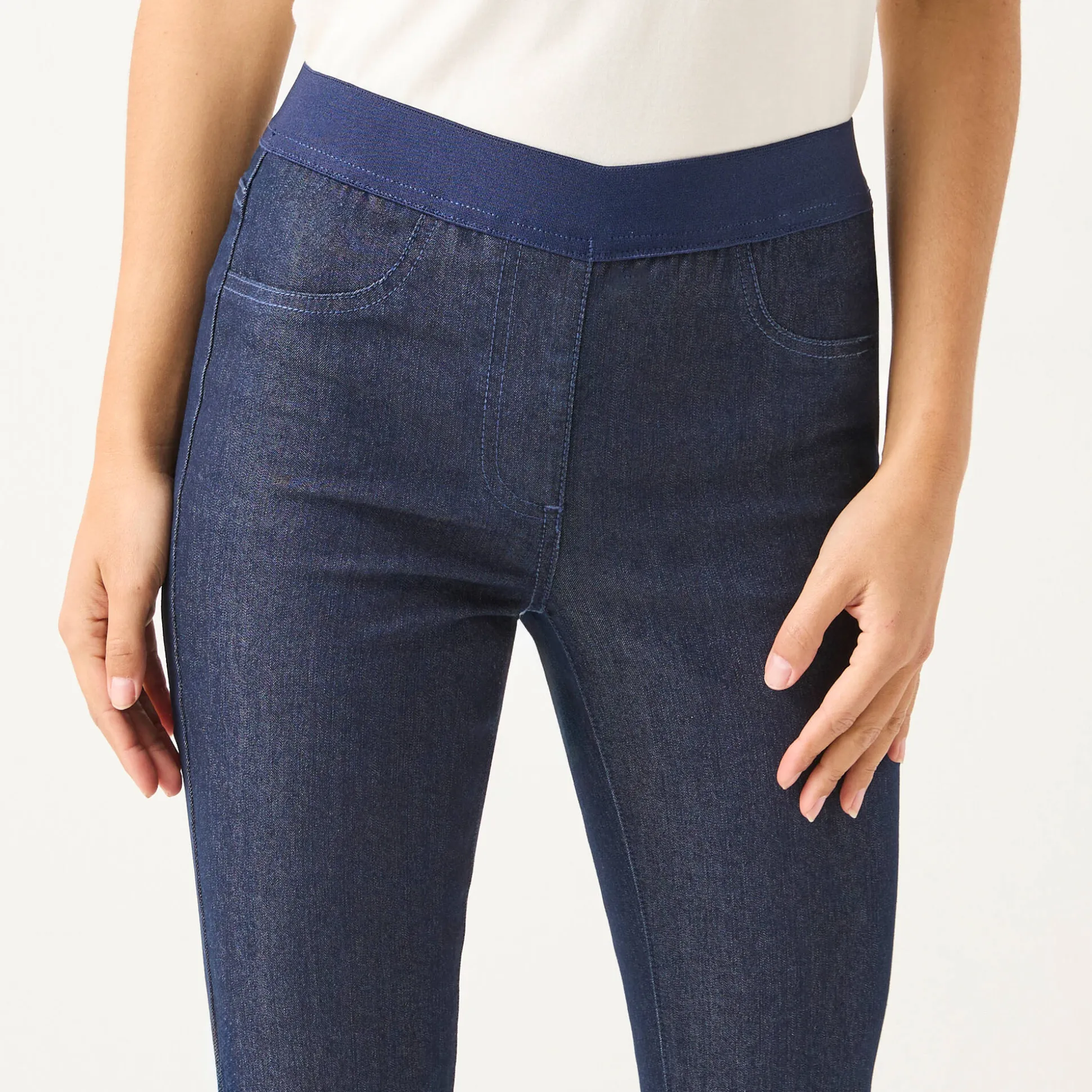 Jegging in denim met elastische taille - kleine lengte
