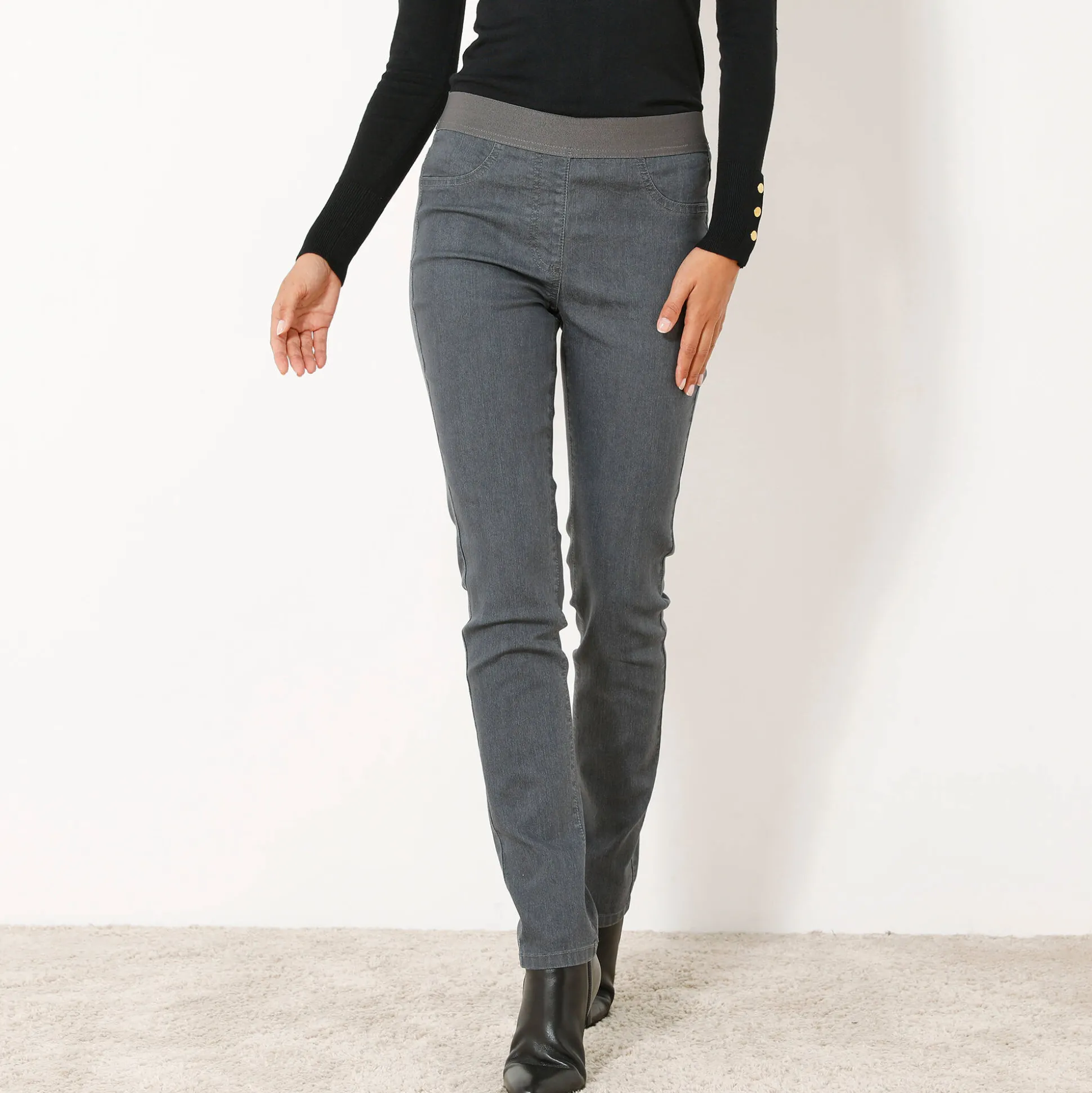 Jegging in denim met elastische taille - kleine lengte