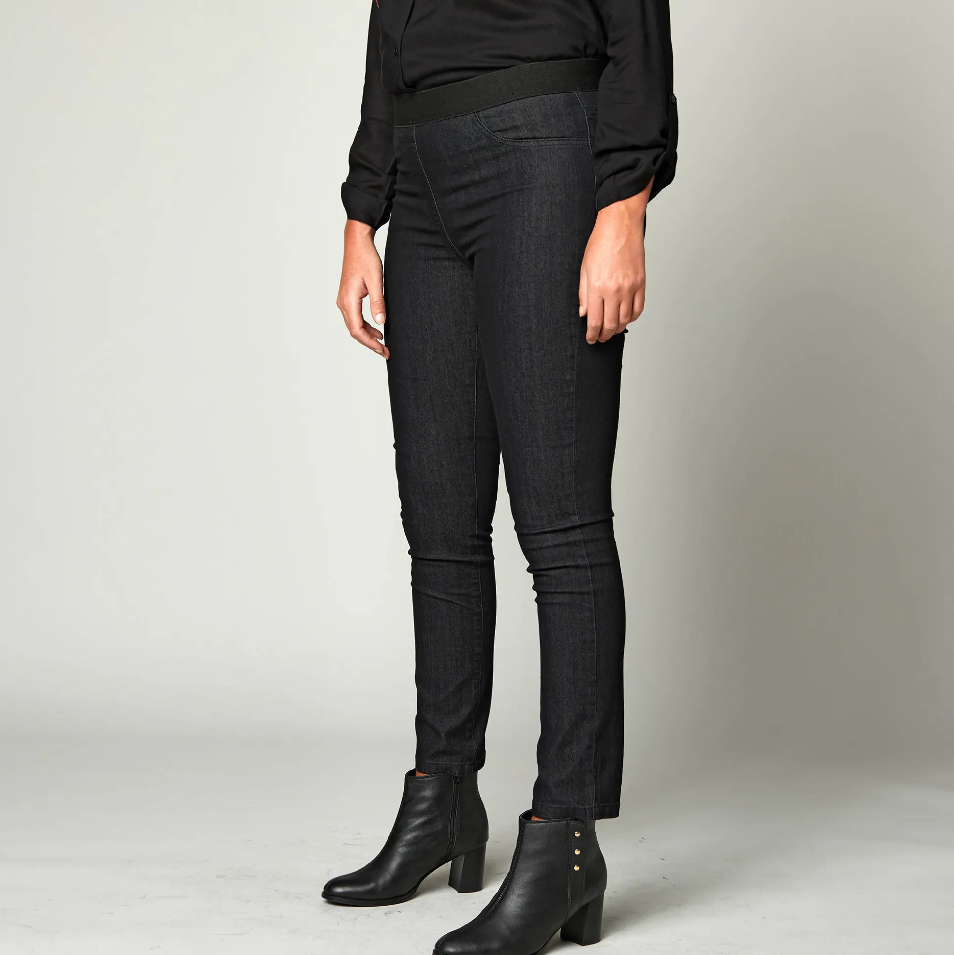 Jegging in denim met elastische taille, grote lengte