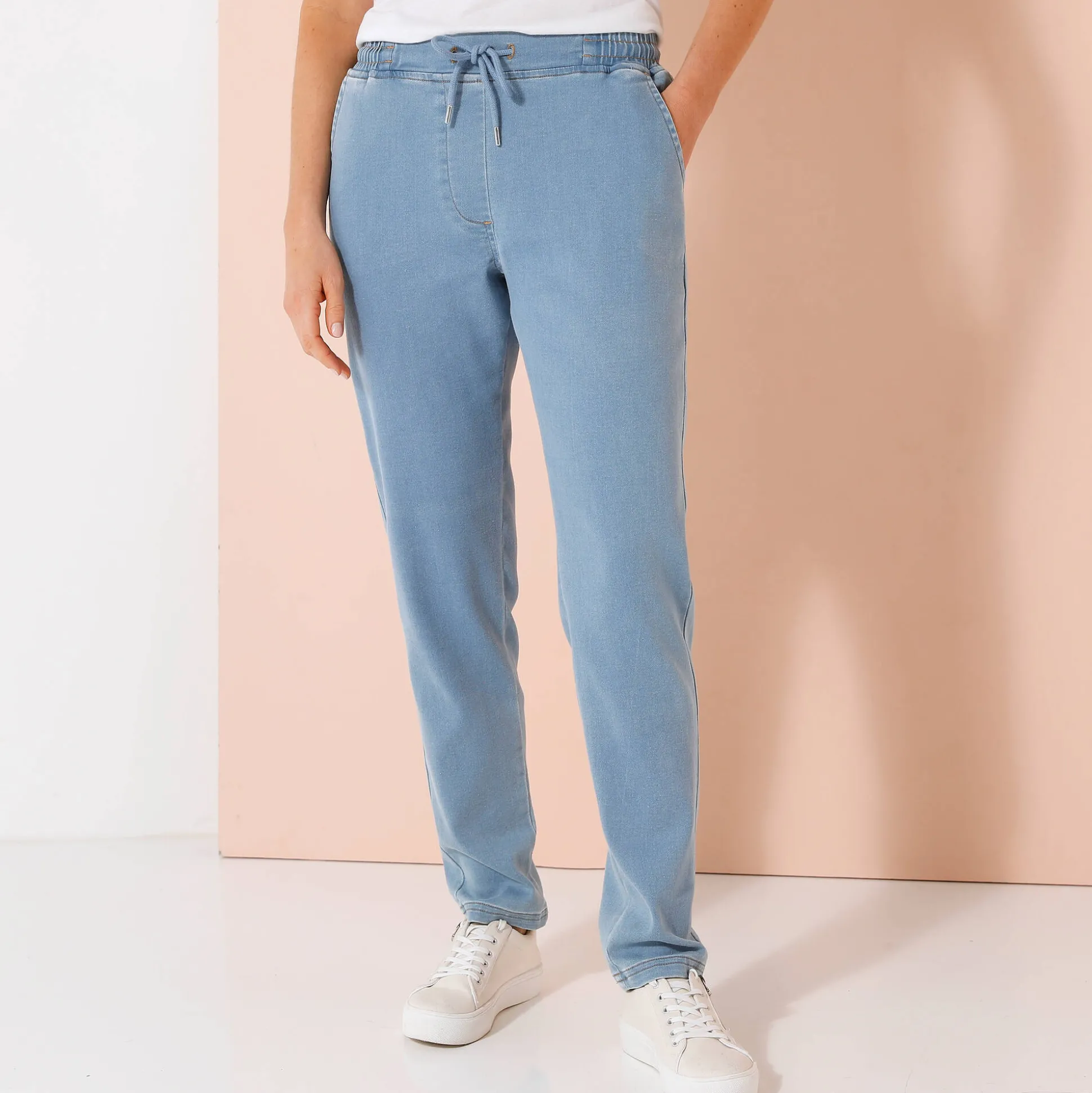 Jogger in tricot met jeansaspect, elastische tailleband