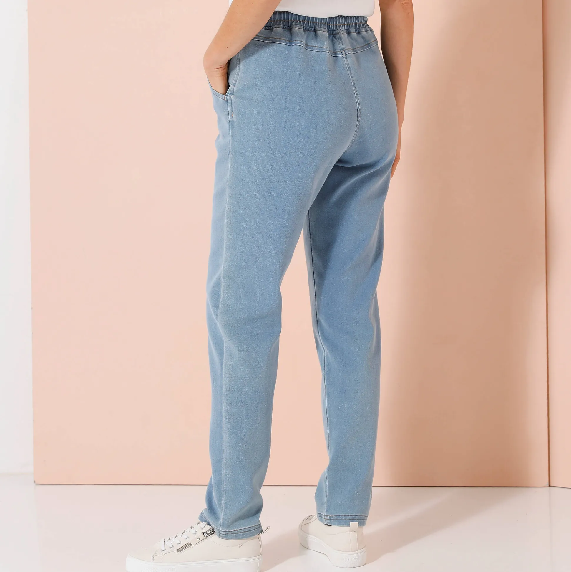 Jogger in tricot met jeansaspect, elastische tailleband