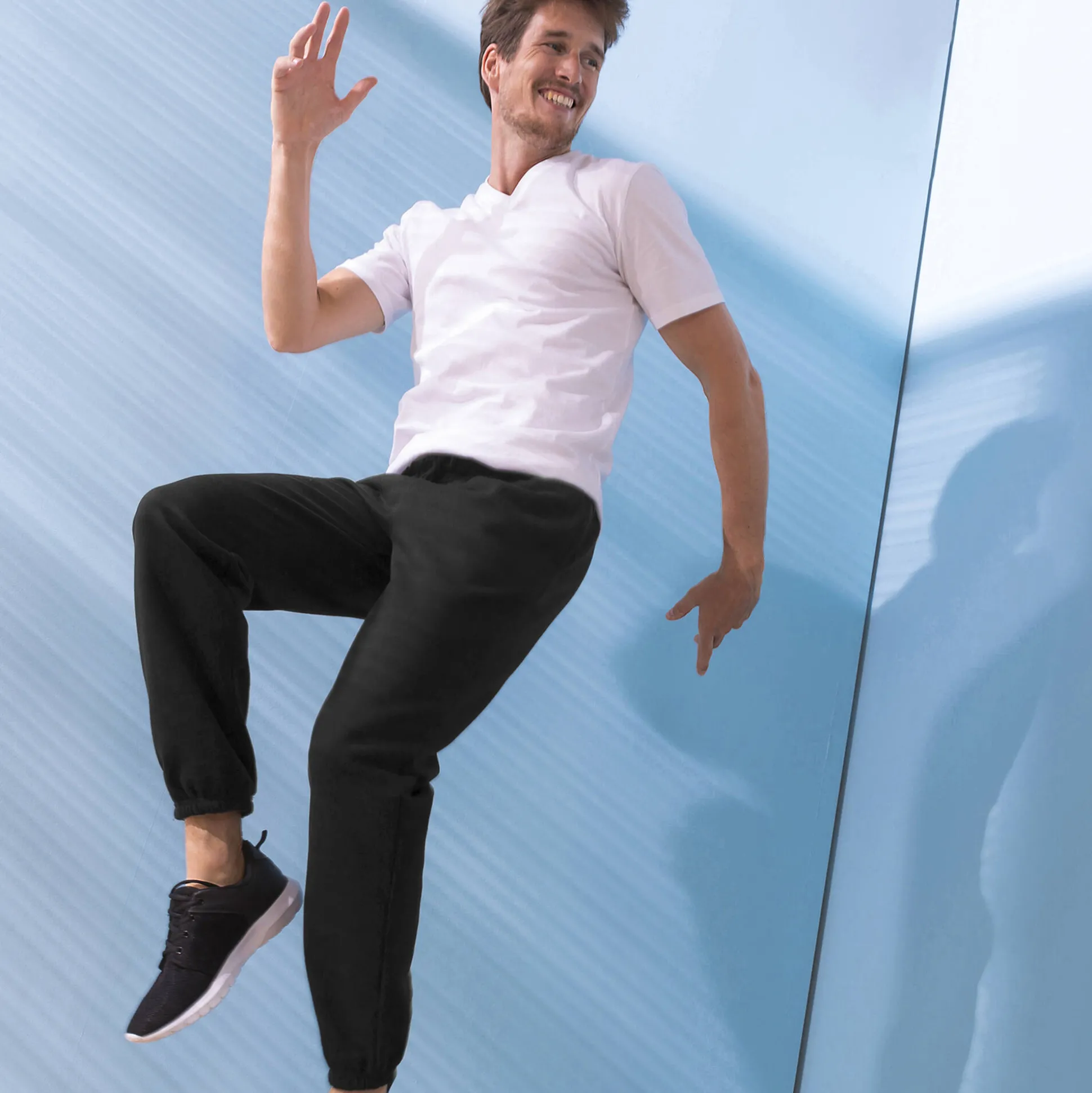 Joggingbroek in molton met elastische pijponderkanten