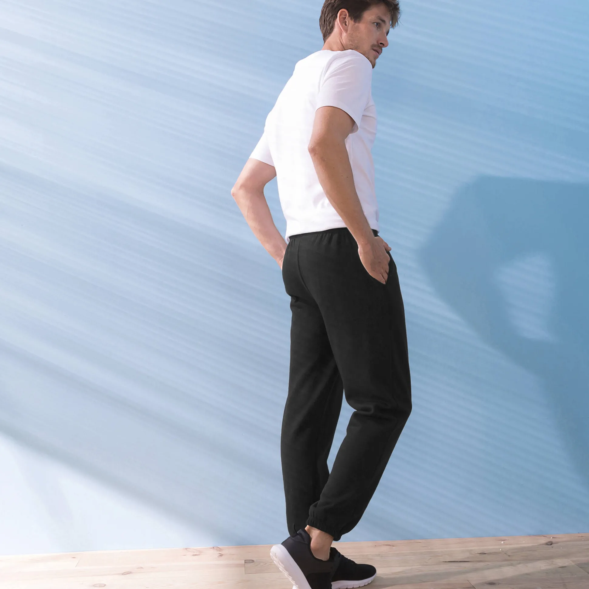 Joggingbroek in molton met elastische pijponderkanten