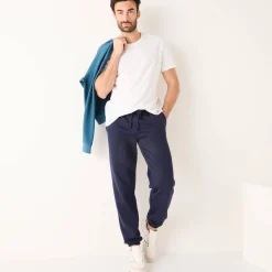 Joggingbroek in molton met elastische pijponderkanten