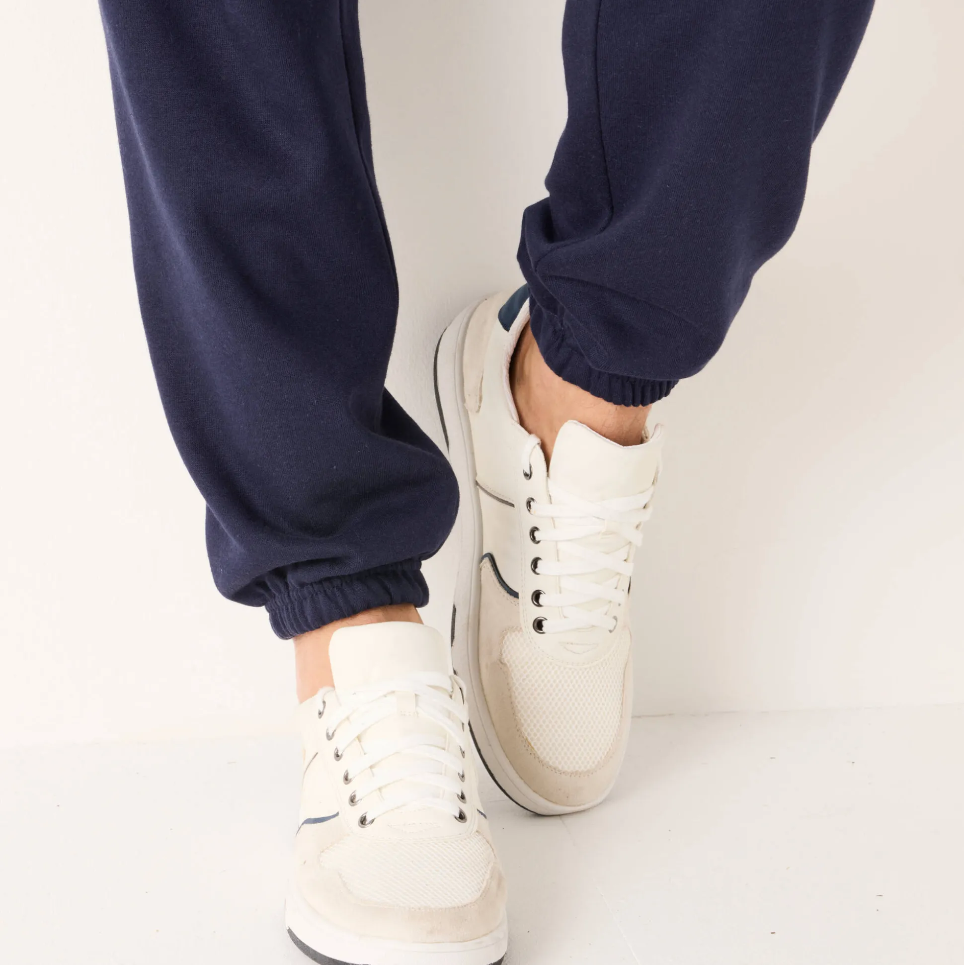 Joggingbroek in molton met elastische pijponderkanten