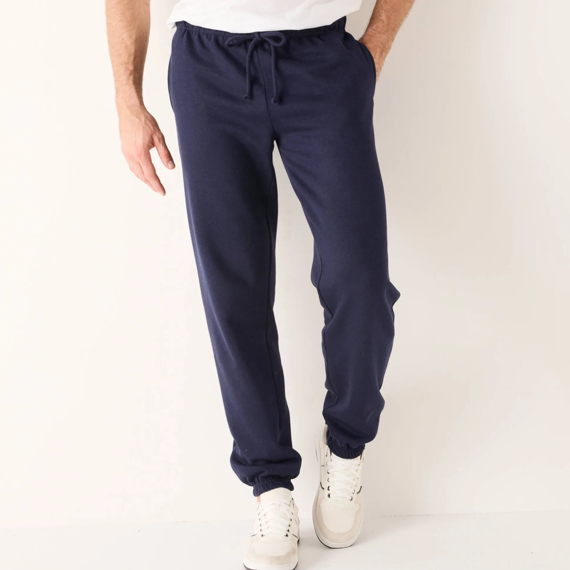 Joggingbroek in molton met elastische pijponderkanten