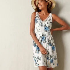 Jurk met bloemenprint en macramé