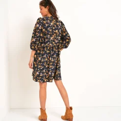 Jurk met bloezende mouwen, bloemenprint