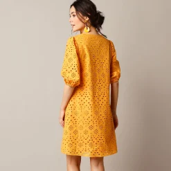 Jurk met broderie anglaise en 3/4-mouwen