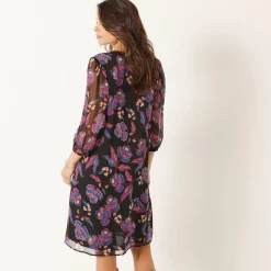 Jurk met plooien, voile met bloemenprint