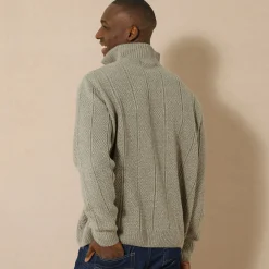 Kabeltrui in Iers tricot met truckerskraag